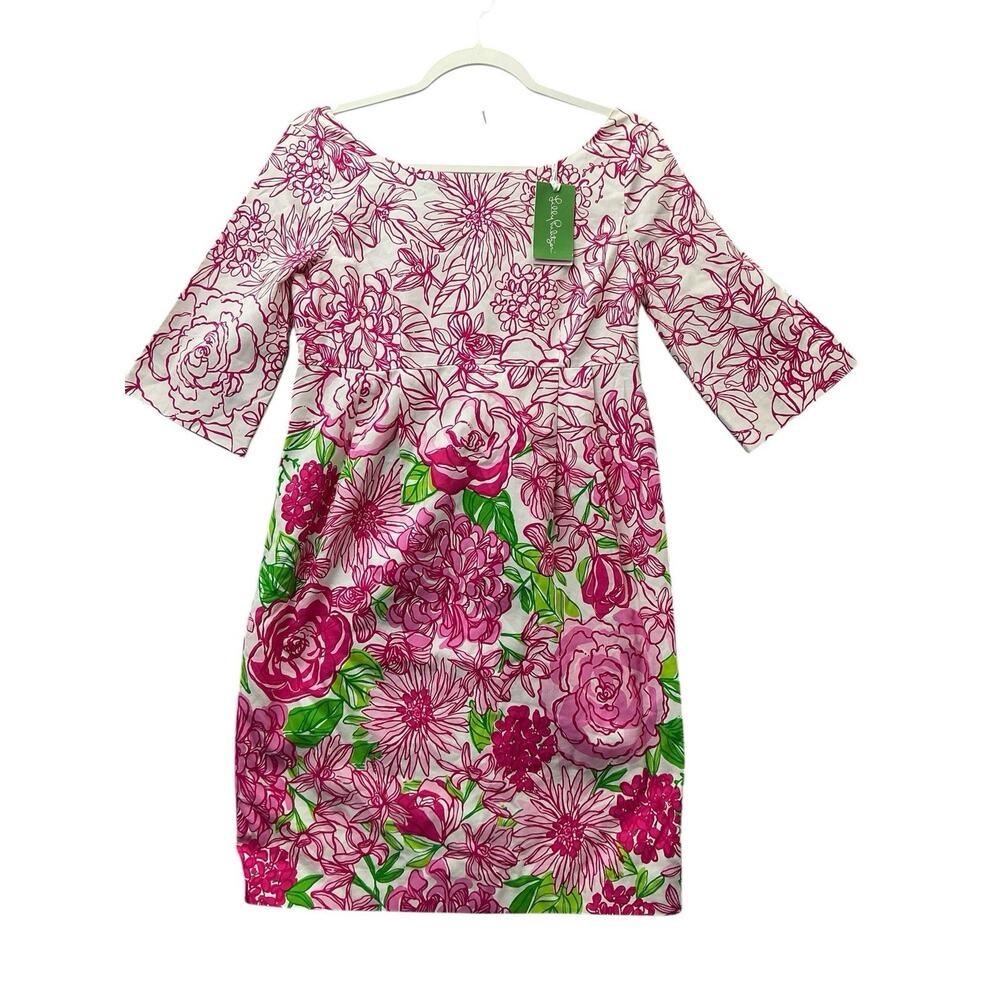 Lilly Pulitzer Dress Pink Green Floral Cotton Blouson Women’s Size 4 New NWT